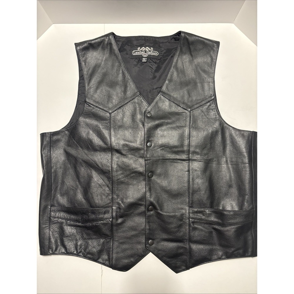Leather Gallery Biker Vest Men 52T Black Excellent 5 Snap 3 Pocket(1 Inner) EUC
